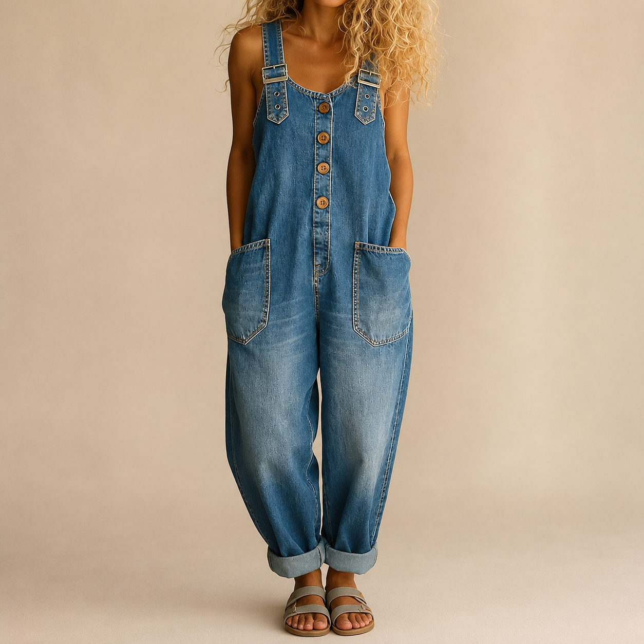 Relaxed denim overalls