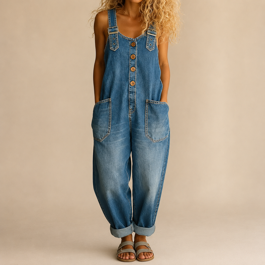 Relaxed denim overalls