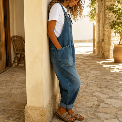 Relaxed denim overalls