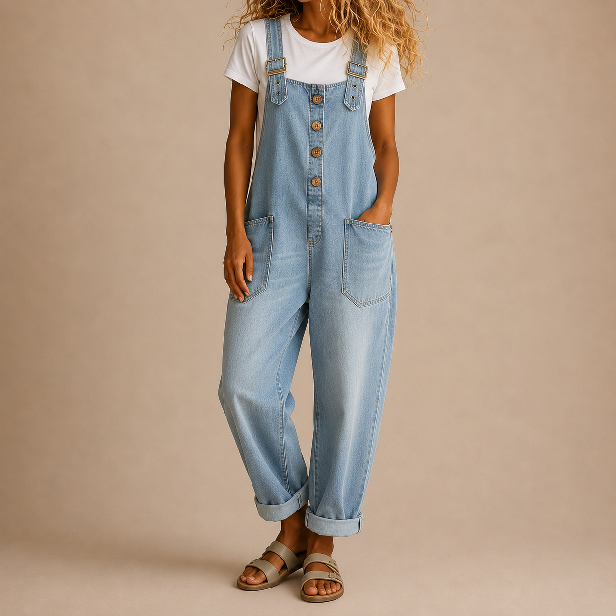 Relaxed denim overalls