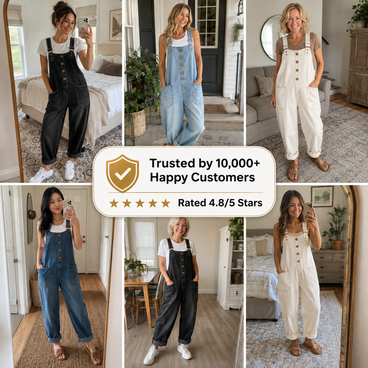 Relaxed denim overalls